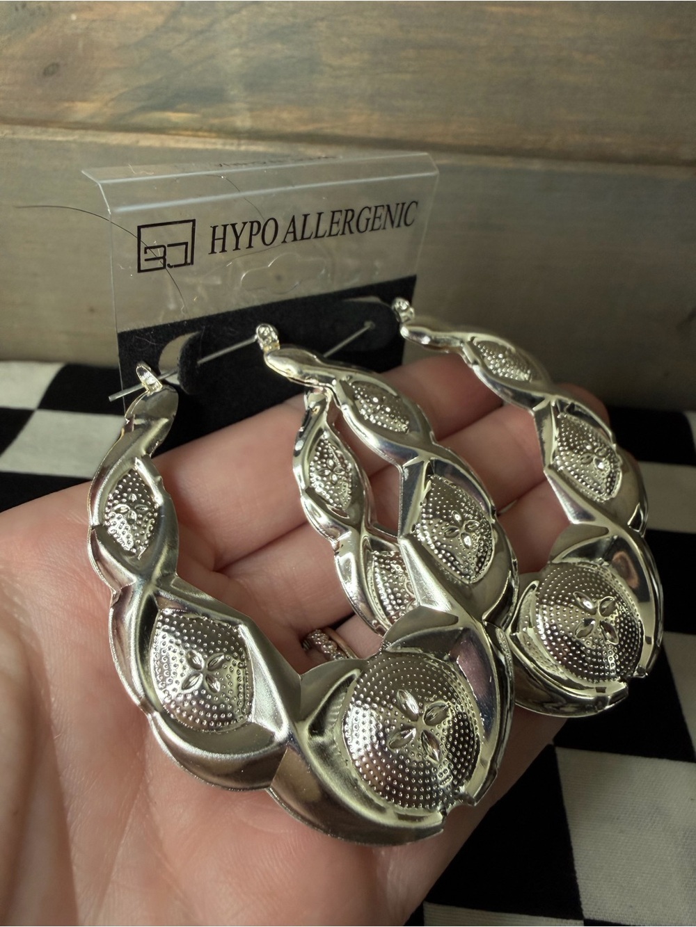 Lightweight Textured Puffy Silver Tone Oval Hoops w/Stainless Steel Posts NWOT